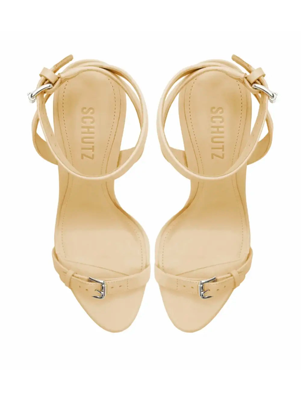 Sandália Schutz em Pele Beige e Tira com Fecho
