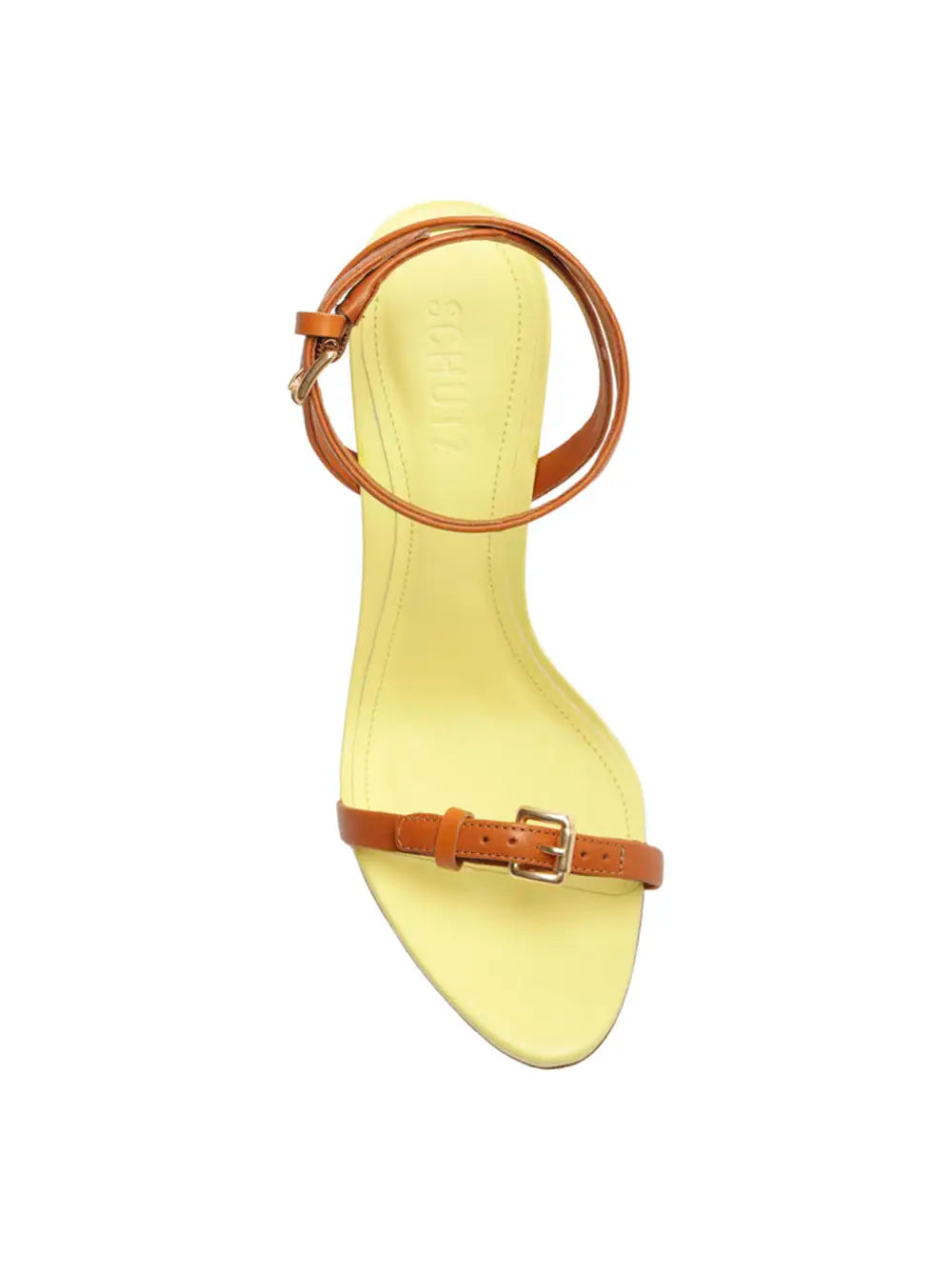 Schutz Yellow Leather and Camel Strap Sandal