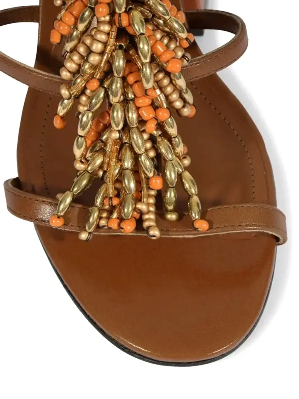 Schutz Brown Leather and Bead Sandals