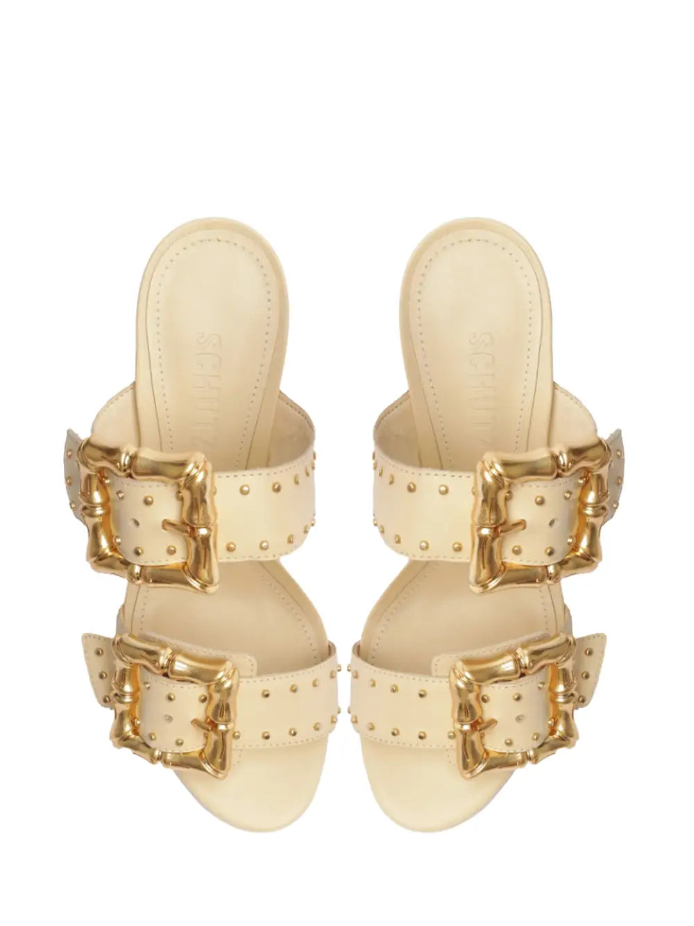 Schutz White Leather Block Heel Sandals