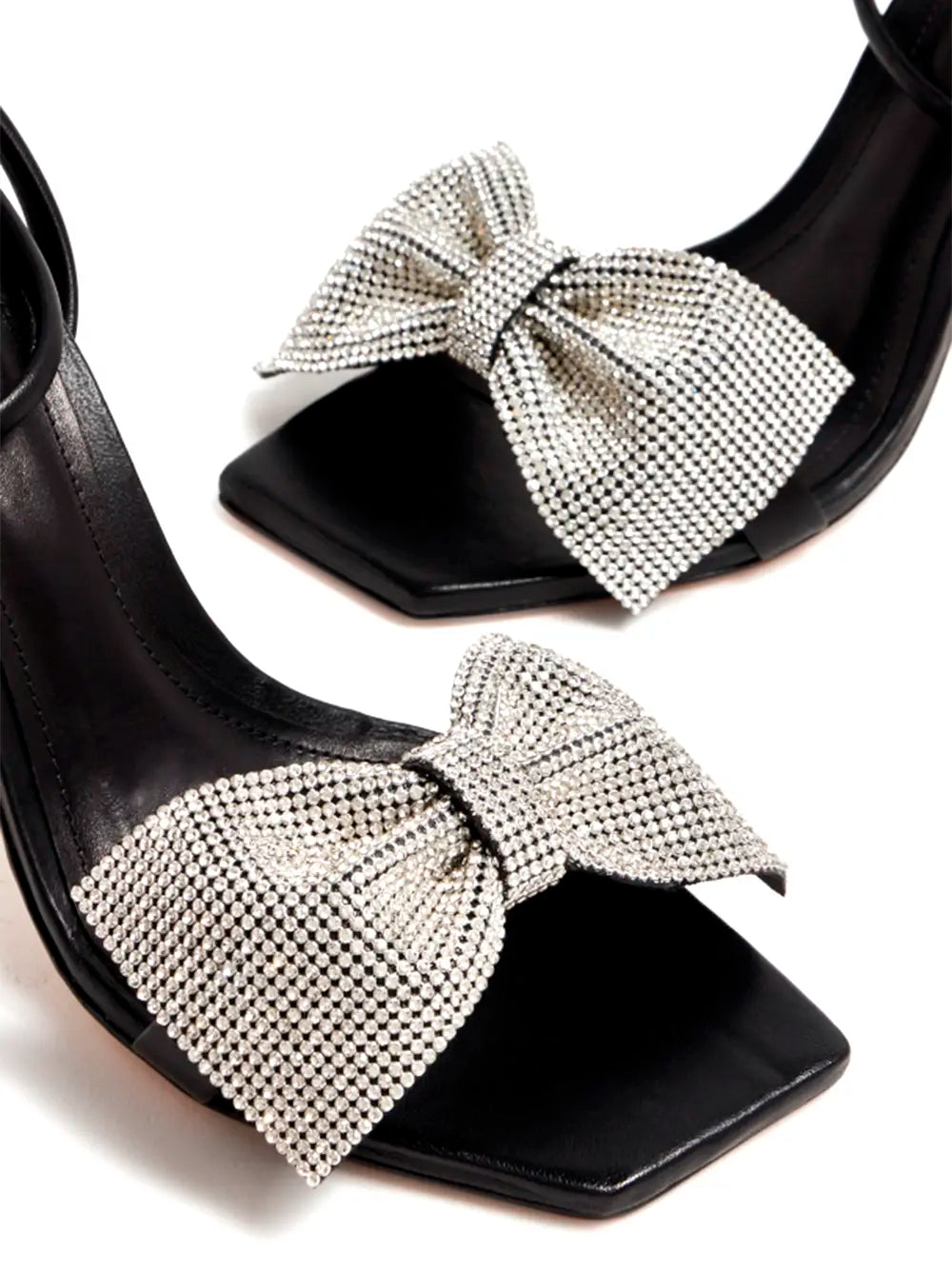 Schutz Black Leather Sandals with Bow and Metal Heel