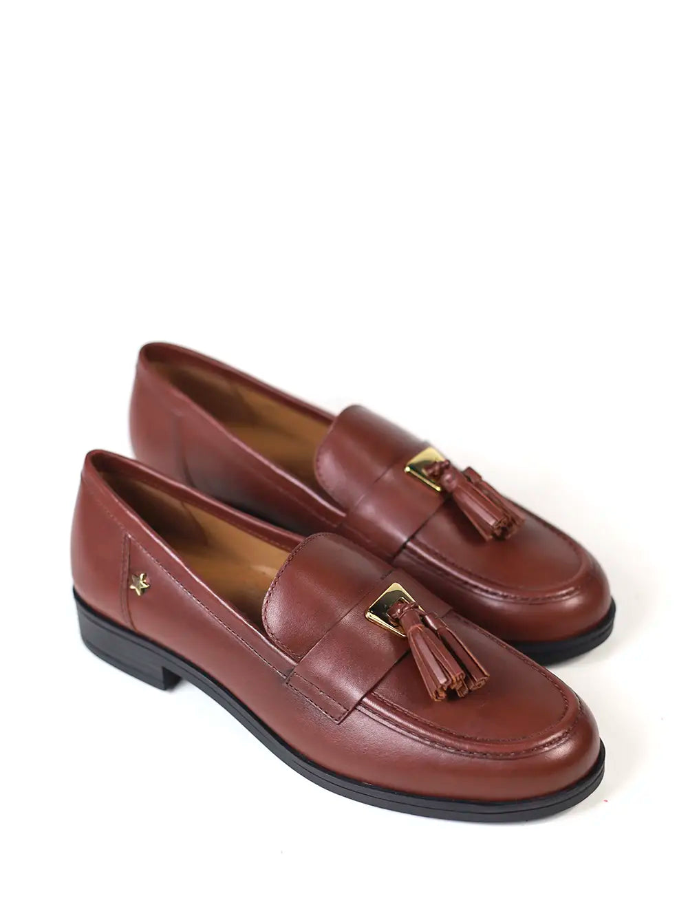 Loafer em Pele Castanha e Pormenor de Franjas