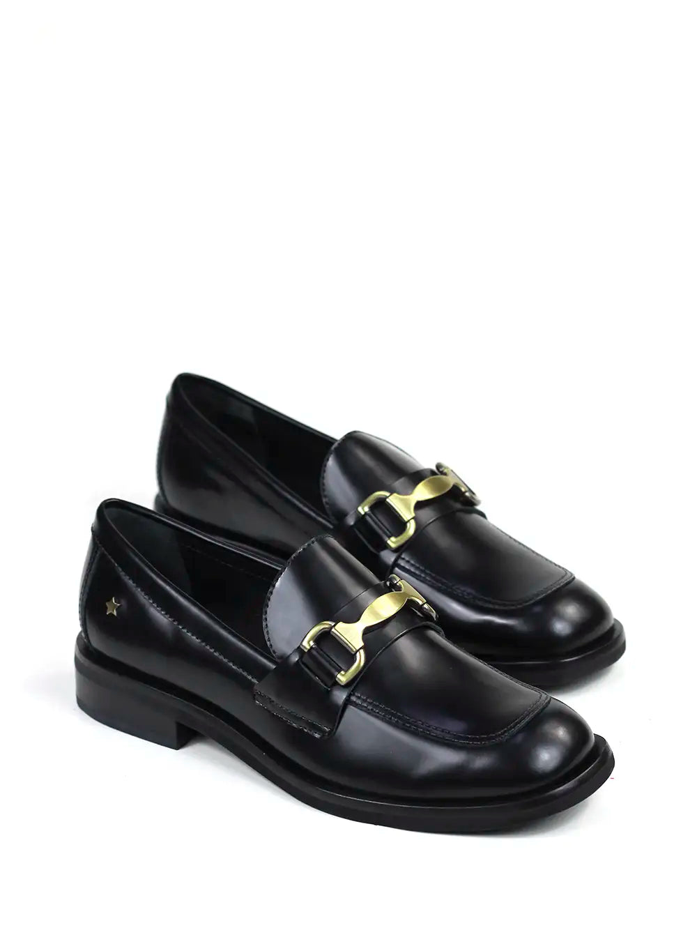 Black Leather Loafer with Gold Detail