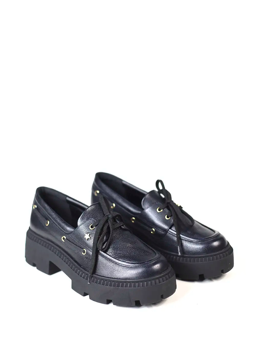 Black Leather Loafers with Bow