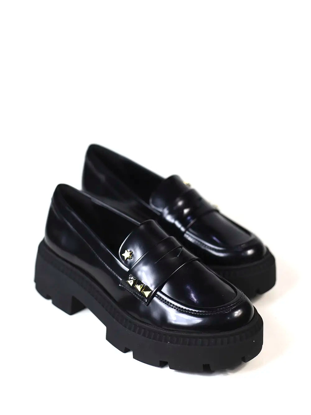 Black Leather Loafers with Spikes