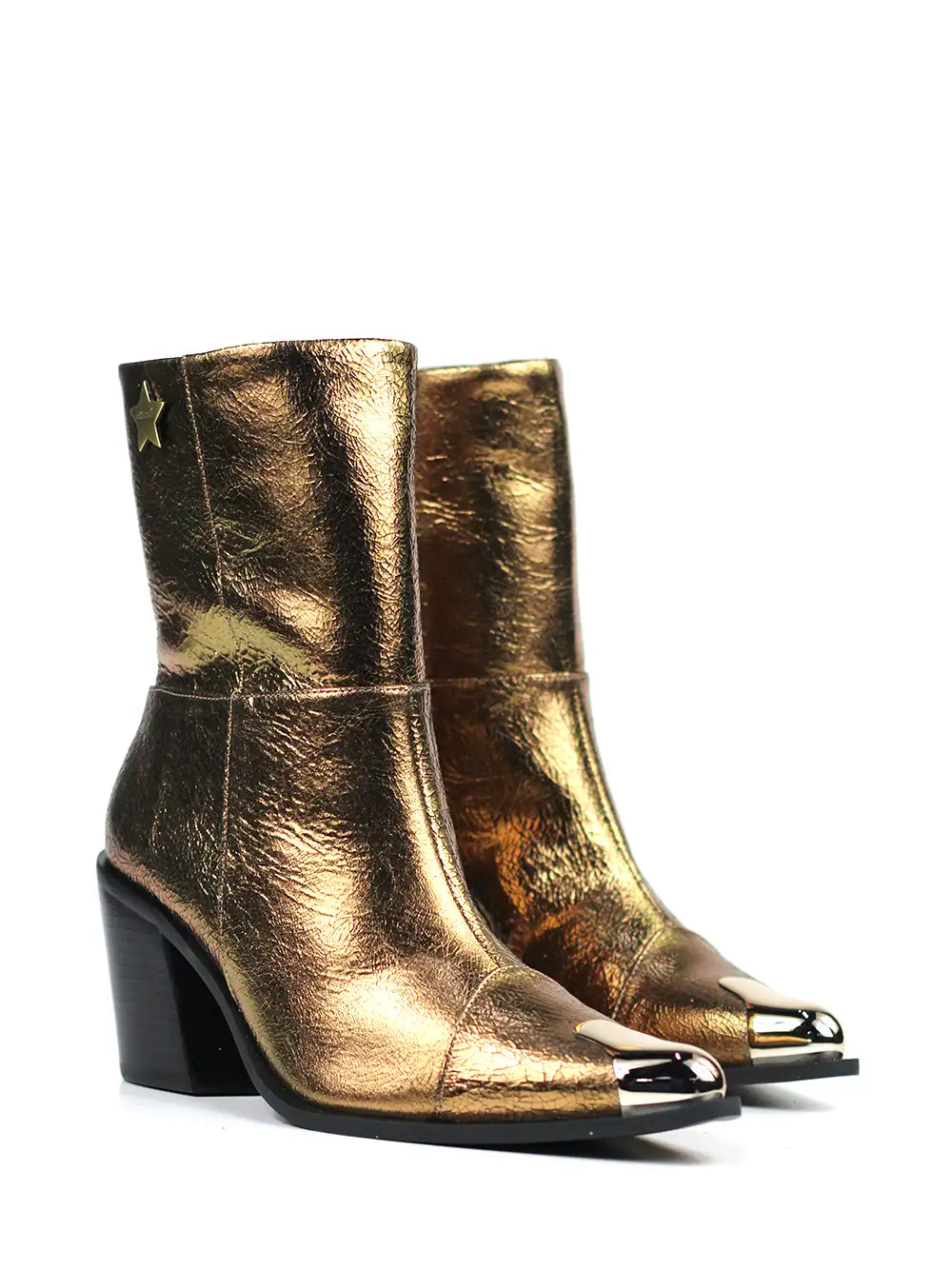 Bota em Pele Dourada e Biqueira em Metal