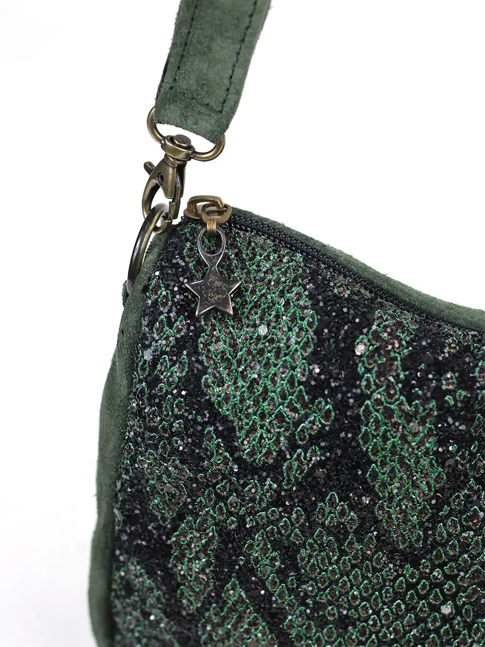 Mala Mini em Camurça Verde e Glitter
