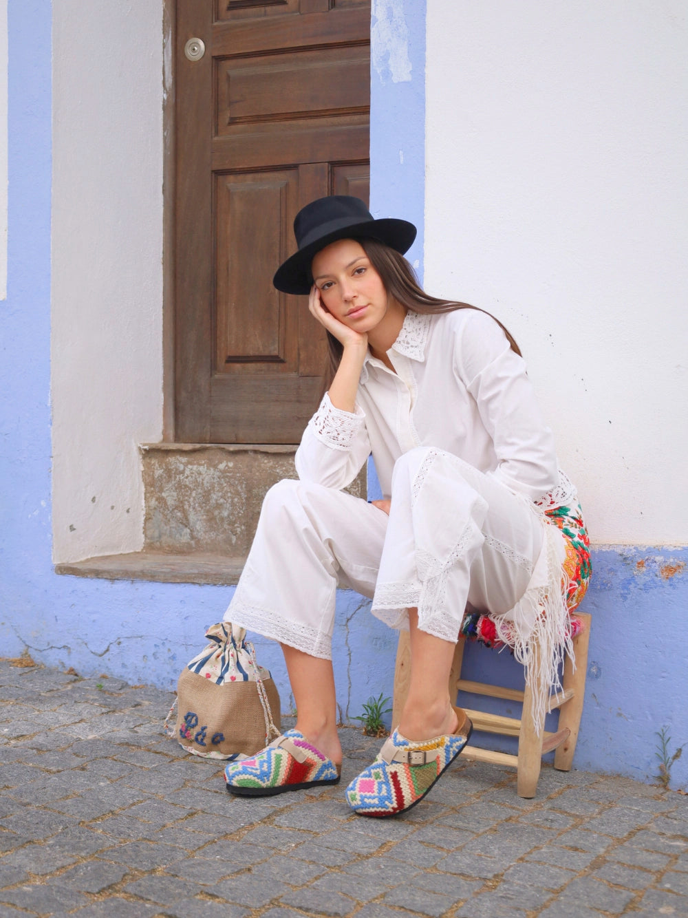 Ti Maria Sandals in Blue Arraiolos Wool