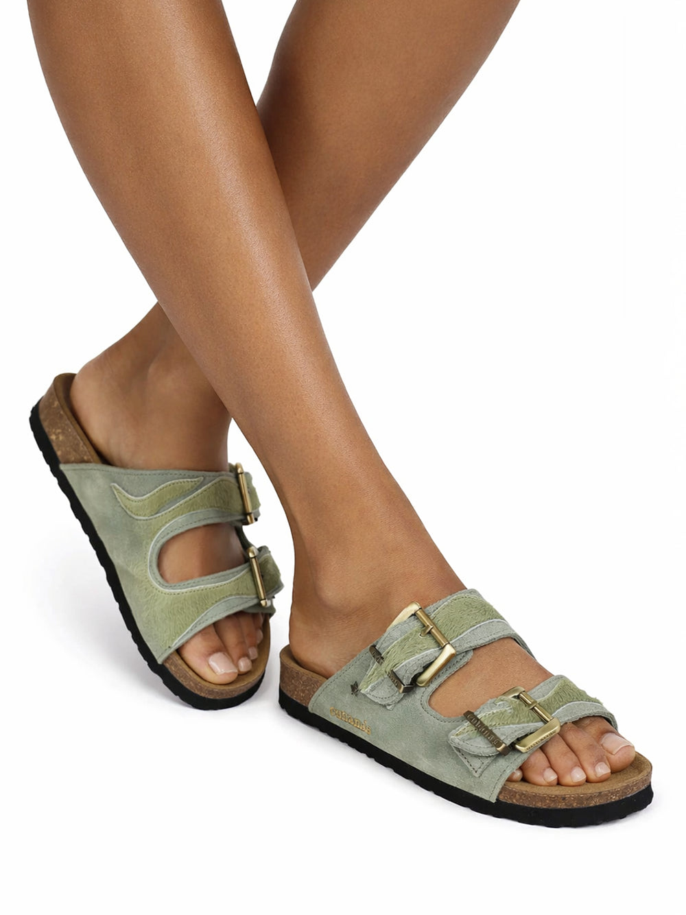 Amália Green Suede and Fur Sandals
